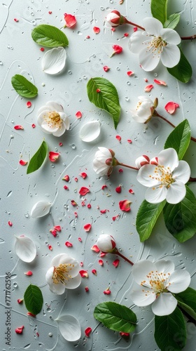 White Flowers on Green Background