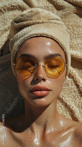 Woman Laying on Bed Wearing Sunglasses
