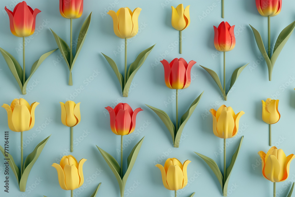 Obraz premium Creative layout made of spring tullip flowers. Nature background. Season minimal pattern.