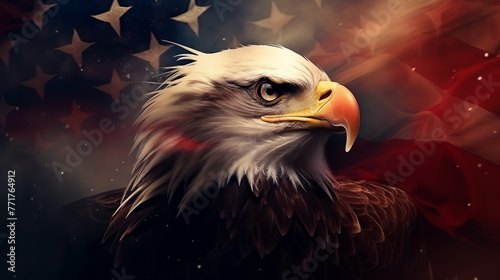 atriotic Eagle against the American Flag Illustration, Memorial Day, Proud Patriot, Red White and Blue, Freedom, Veterans Day, Troops and Military, Independence. photo