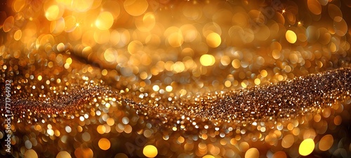 Warm golden light bokeh with sparkling effects. Shimmering golden background for festive occasions. Concept of Christmas  New Year  joyful ambiance  celebratory backdrop  and holiday cheer. Banner
