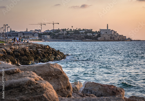 Old town of Jaffa seen from edge of Charles Clore Park in Tel Aviv city, Israel photo