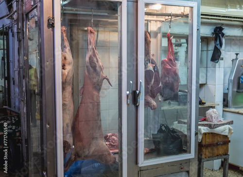 Butcher's shop on Arab Souk Couk - Arabic bazaar in Old City of Jerusalem, Israel photo