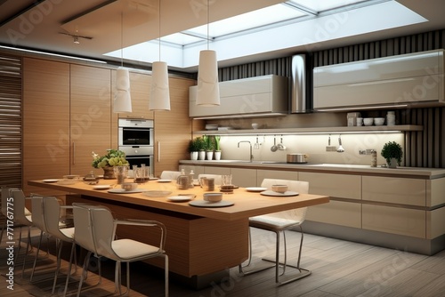 Innovative Modern kitchen interior. Custom wall dark. Generate Ai