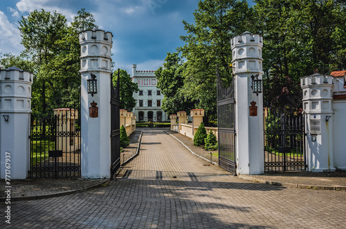 Entry gate of palace in Starawies, small village in Masovia region, Poland photo