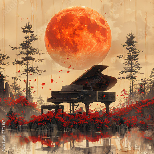 illustration of a piano in a surreal environment © Riverland Studio