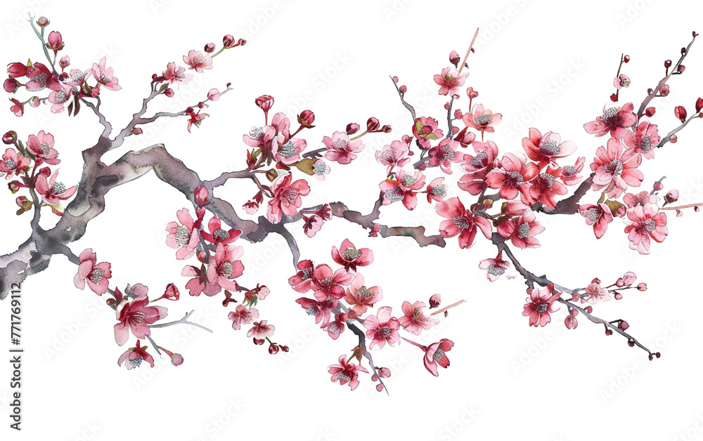 Naklejka premium Cherry blossom flower stalk on transparent or white background