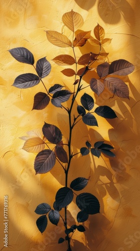 Green Leaf Plant on Yellow Background
