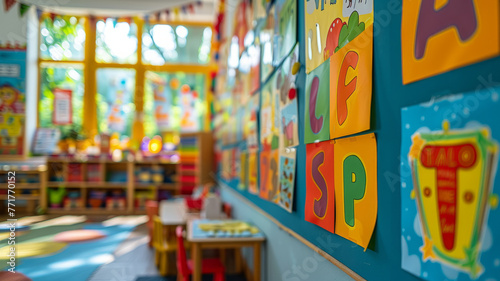 Colorful preschool classroom interior. © SashaMagic