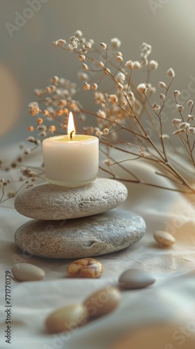 Candle Burning on Table