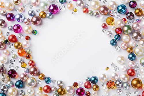 Colorful beads and gemstones on white background