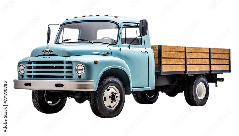 Blue old truck isolated in no background with a clipping path.