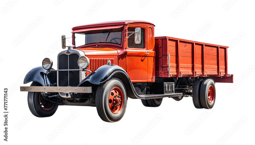 Old red truck isolated in no background with a clipping path.