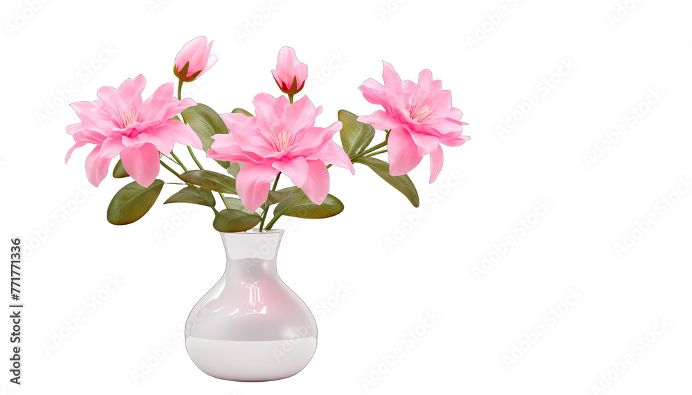 Pink artificial flowers in vase isolated in no background. Clipping path