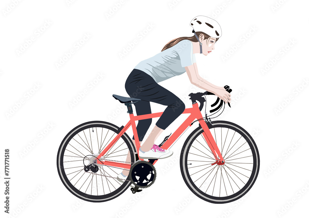 Fototapeta premium ロードバイクに乗る若い女性