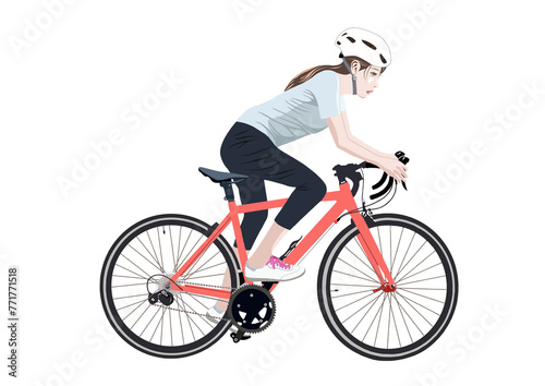 Fototapeta Naklejka Na Ścianę i Meble -  ロードバイクに乗る若い女性