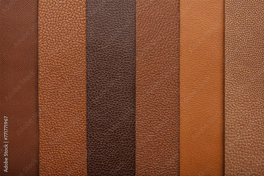 Fototapeta premium Assorted samples of luxurious brown textured leather, up close.