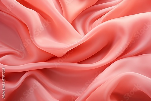 The elegant coral silk material, carefully draped to emphasize the interplay of shadows and light on its graceful folds, is ideal for graphic design backgrounds focusing on fashion and interior decor. © Mirror Flow