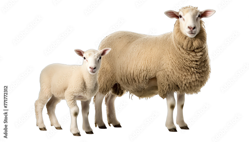 Fototapeta premium Sheep and lamb isolated in no background with clipping path.