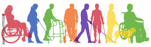 Set of silhouettes of people with disabilities.Men and women with different types of disabilities.Vector illustration. photo