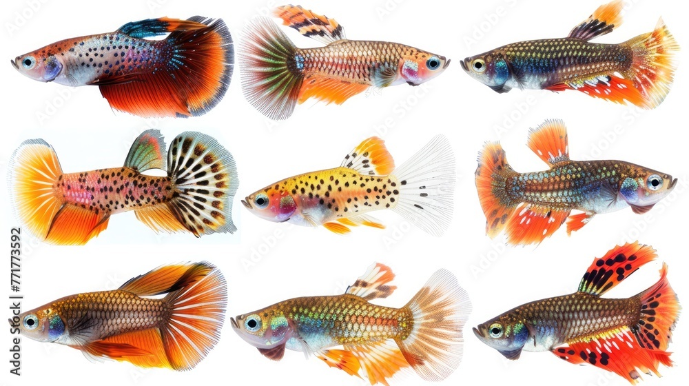Photo realistic small little animal betta  set collection. Isolated on white background Generative AI