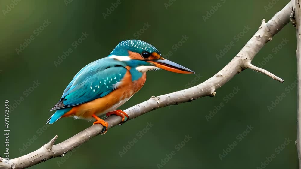 The Common Kingfisher (Alcedo atthis) is perching on a branch against a green natural background. The Common Kingfisher (Alcedo atthis) is perching on a branch against a green natural background.