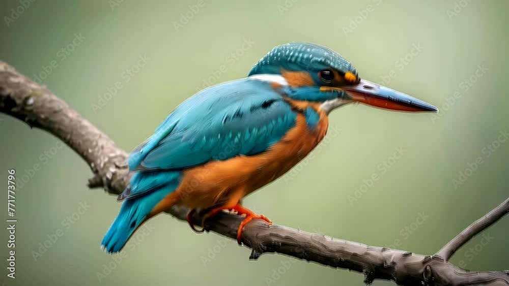 The Common Kingfisher (Alcedo atthis) is perching on a branch against a green natural background. The Common Kingfisher (Alcedo atthis) is perching on a branch against a green natural background.
