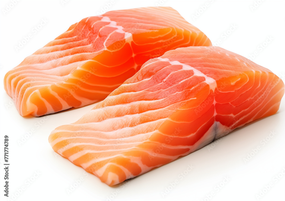 Fresh salmon sashimi slices with a vibrant orange hue with green parsley leaf, Delicious fresh salmon meat pictures Fresh salmon sashimi slices with a vibrant orange hue with green parsley leaf, Delicious fresh salmon meat pictures