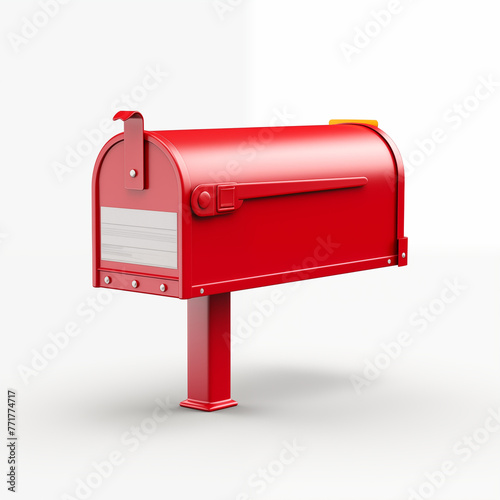 A red mailbox with a white background, red later box, old mailing concept