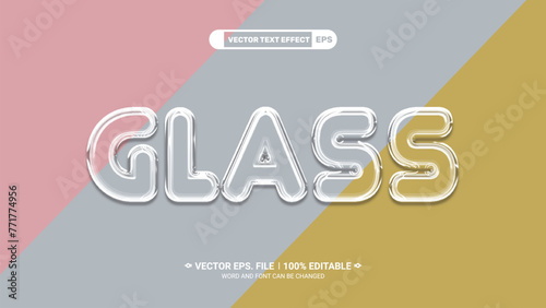 Glossy transparent glass style 3d editable vector text effect