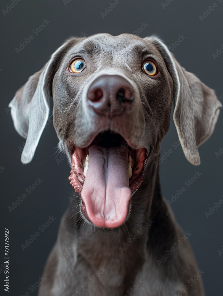 Close-up of a cheerful dog, Dog with wide eyes and tongue out, Portrait of a playful pet Close-up of a cheerful dog, Dog with wide eyes and tongue out, Portrait of a playful pet