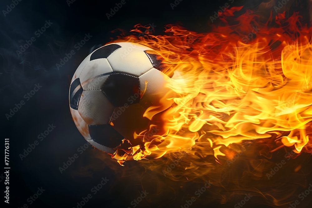 Realistic soccer Ball on Fire with black background