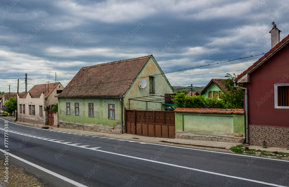 Main street in Miercurea Sibiului town, Sibiu County, Romania