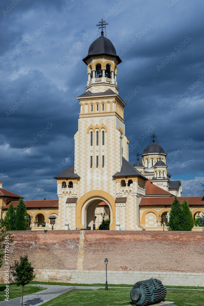 Bell tower end entrance to Coronation Cathedral in Alba Carolina Citadel, Alba Iulia, Romania
