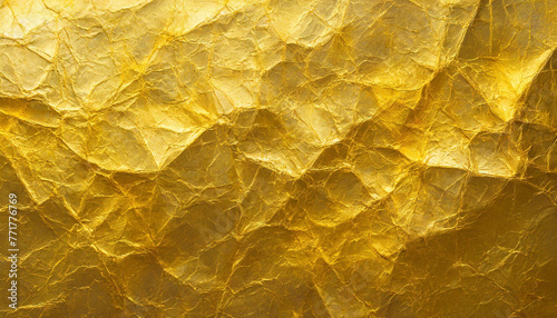 Abstrakcyjne tło z motywem złotego pogniecionego papieru. Generative AI