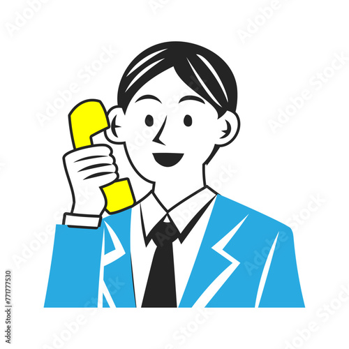 電話する男性社員。シンプルなベクターイラスト。
Male employee making a phone call. Simple vector illustration.