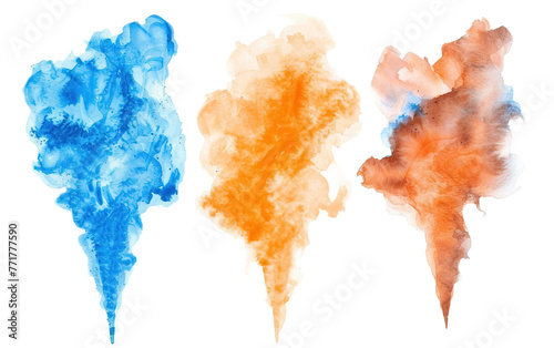 Watercolor stain blue and orange brush set on transparent or white background