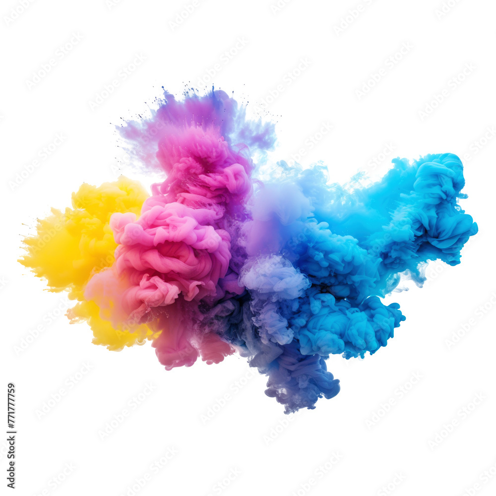 Obraz premium Colorful smoke explosion isolated on transparent background.