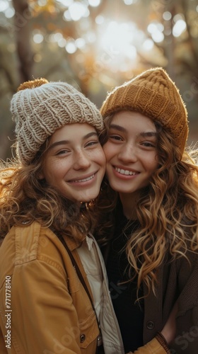 Two Young Women Hugging by Window
