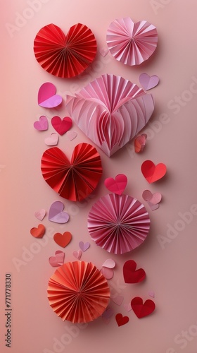 Cluster of Pink and Red Paper Hearts