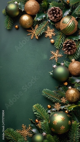 Green and Gold Christmas Background With Ornaments