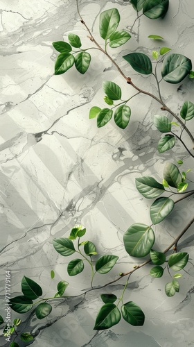 Green Leaves Painting on White Background
