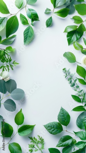Green Leaves Painting on White Background