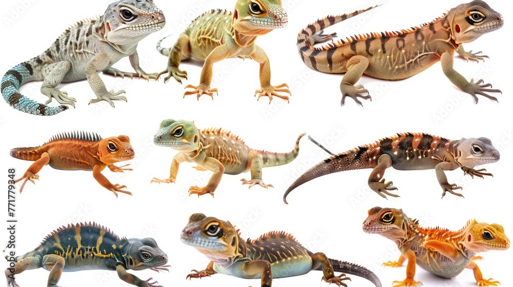 Naklejka premium Cute photo realistic animal lizzard set collection. Isolated on white background