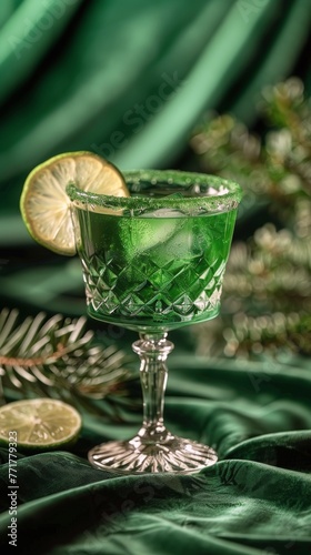 Refreshing Green Drink With Lime Slice