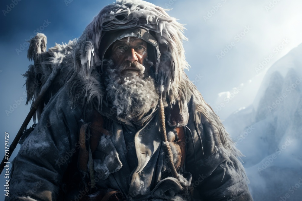 Fototapeta premium Serene Mountain frozen man winter. Cool outdoor. Generate Ai
