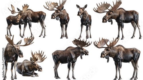 Cute photo realistic animal moose set collection. Isolated on white background