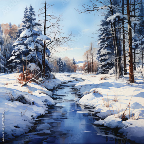 A watercolour painting of a snowy winter scene