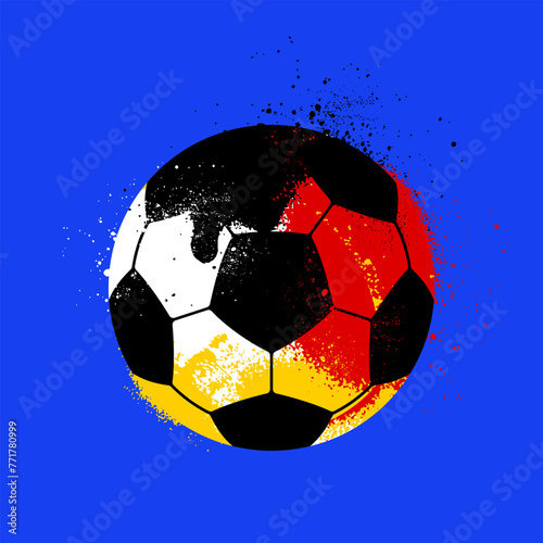 Soccer ball in grunge style. Silhouette of a Football ball painted in the colors of the German flag. Design element for t-shirt print, merch, poster, etc. Vector illustration © alexandertrou
