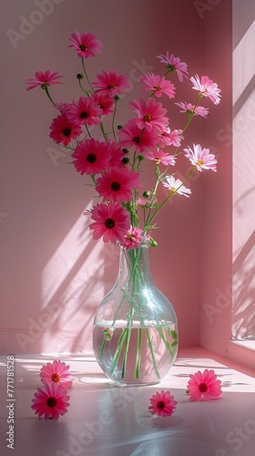 Pink Flowers in Vase on Table